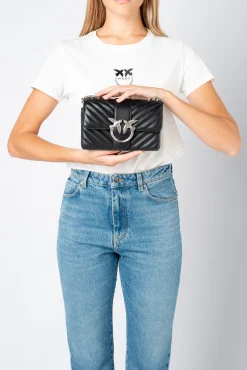 Sacs À Bandoulière|PINKO Mini Love Bag Icon Chevron Noir-Vieil Argent
