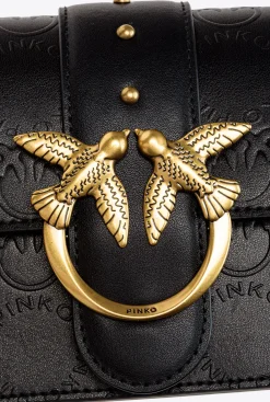 Sacs À Bandoulière|PINKO Mini Love Bag Icon New Monogram Noir-Vieil Or