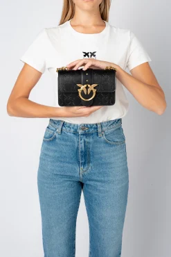 Sacs À Bandoulière|PINKO Mini Love Bag Icon New Monogram Noir-Vieil Or
