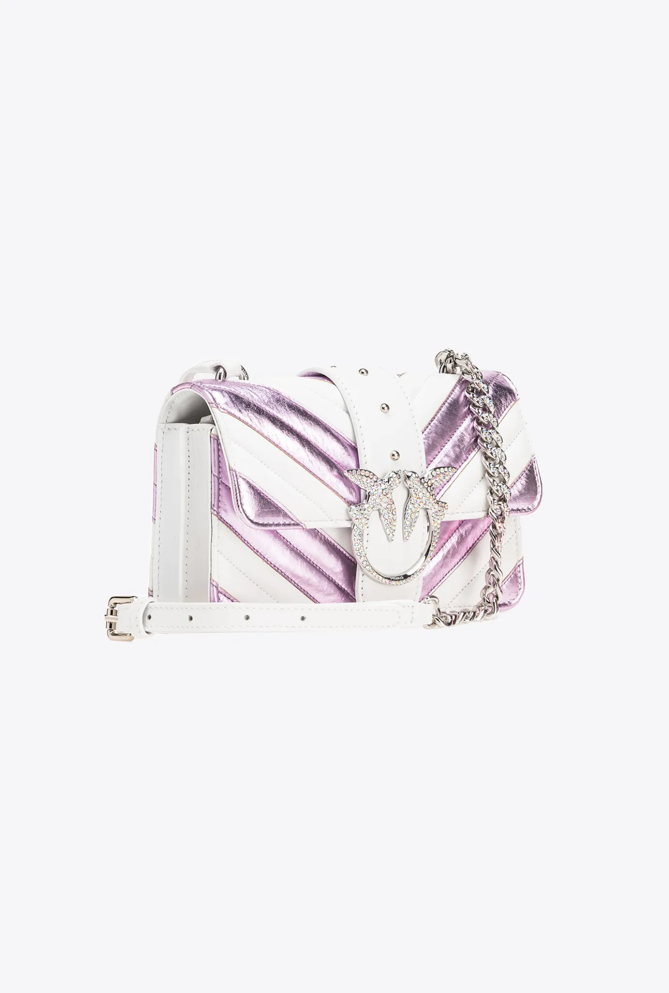 Sacs De Soirée|PINKO Mini Love Bag One A Chevrons Bicolores Galleria Rose/Blanc-Nickel Brillant