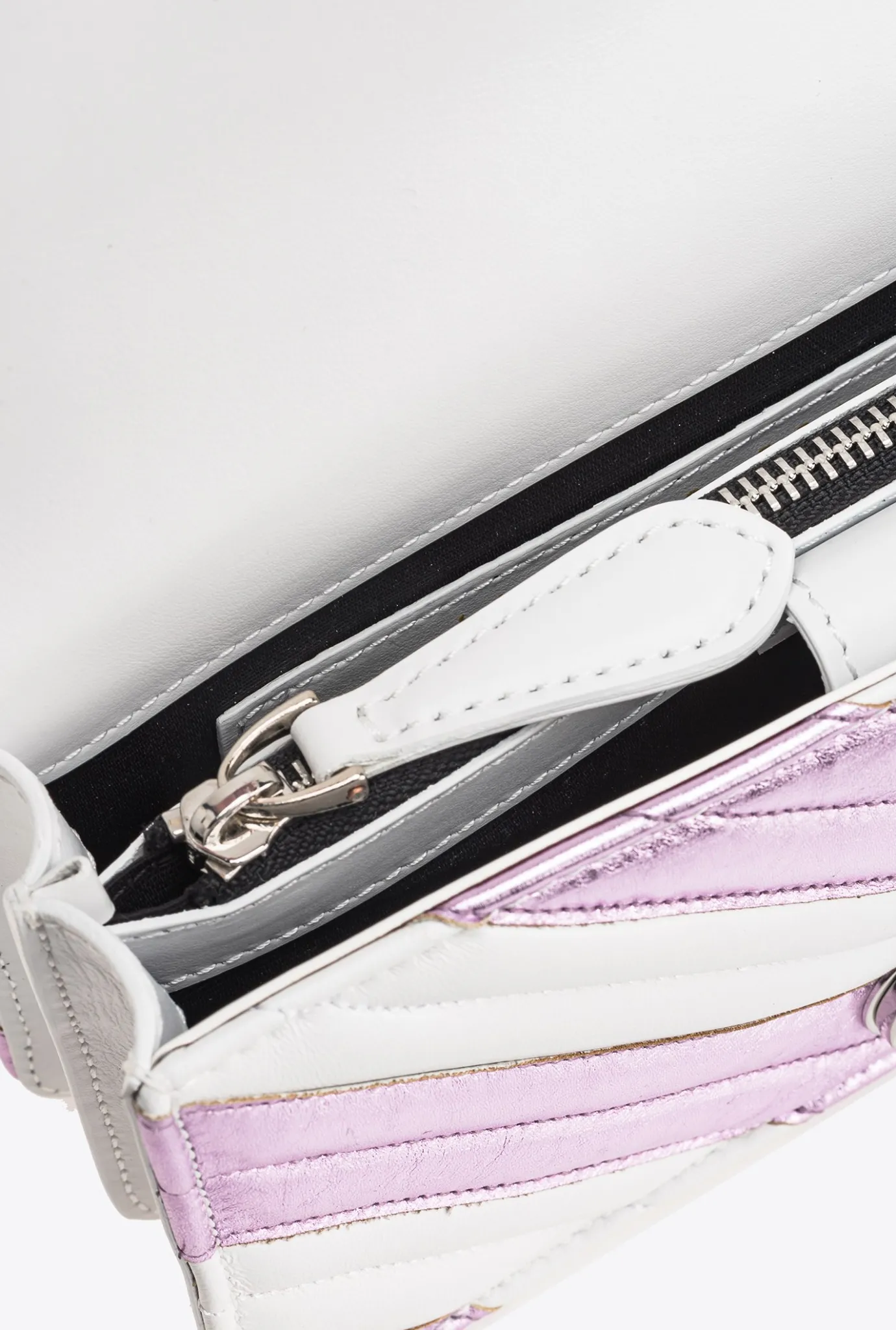 Sacs De Soirée|PINKO Mini Love Bag One A Chevrons Bicolores Galleria Rose/Blanc-Nickel Brillant