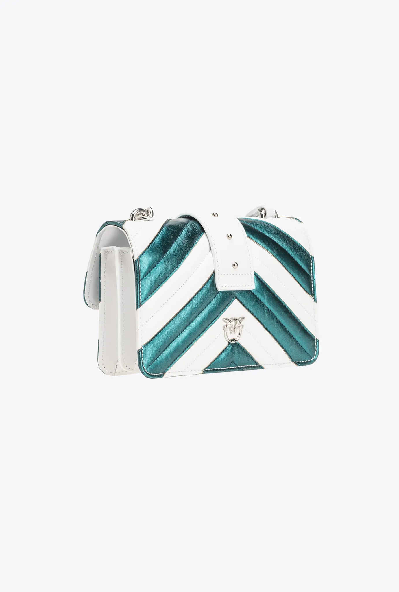 Sacs De Soirée|PINKO Mini Love Bag One A Chevrons Bicolores Galleria Vert Aigue-Marine/Blanc-Nickel Brillant