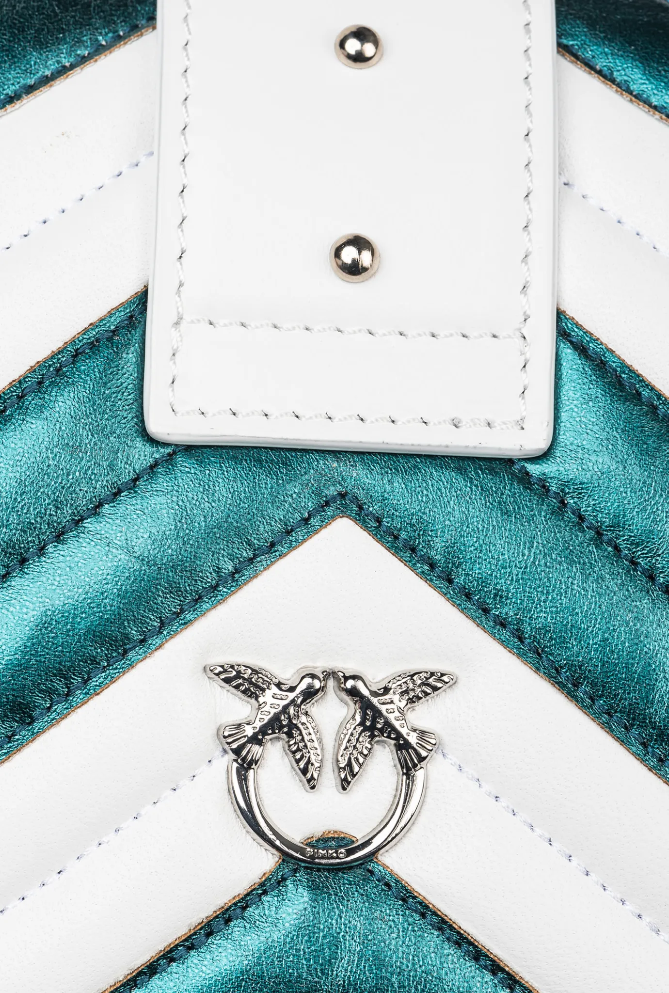 Sacs De Soirée|PINKO Mini Love Bag One A Chevrons Bicolores Galleria Vert Aigue-Marine/Blanc-Nickel Brillant