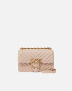 Sacs Portés Épaule|PINKO Mini Love Bag One Chevron Rose/Rose Poudre-Or Antique