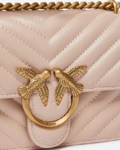 Sacs Portés Épaule|PINKO Mini Love Bag One Chevron Rose/Rose Poudre-Or Antique