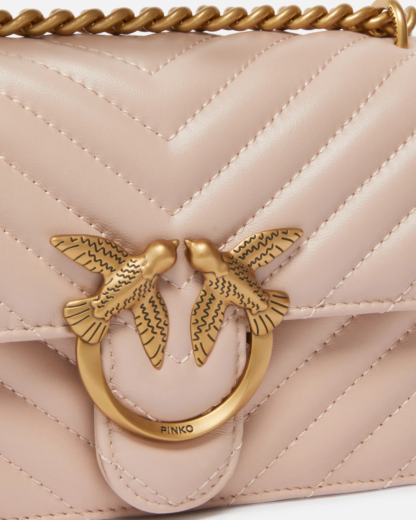 Sacs Portés Épaule|PINKO Mini Love Bag One Chevron Rose/Rose Poudre-Or Antique