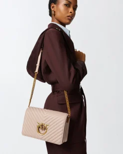 Sacs Portés Épaule|PINKO Mini Love Bag One Chevron Rose/Rose Poudre-Or Antique