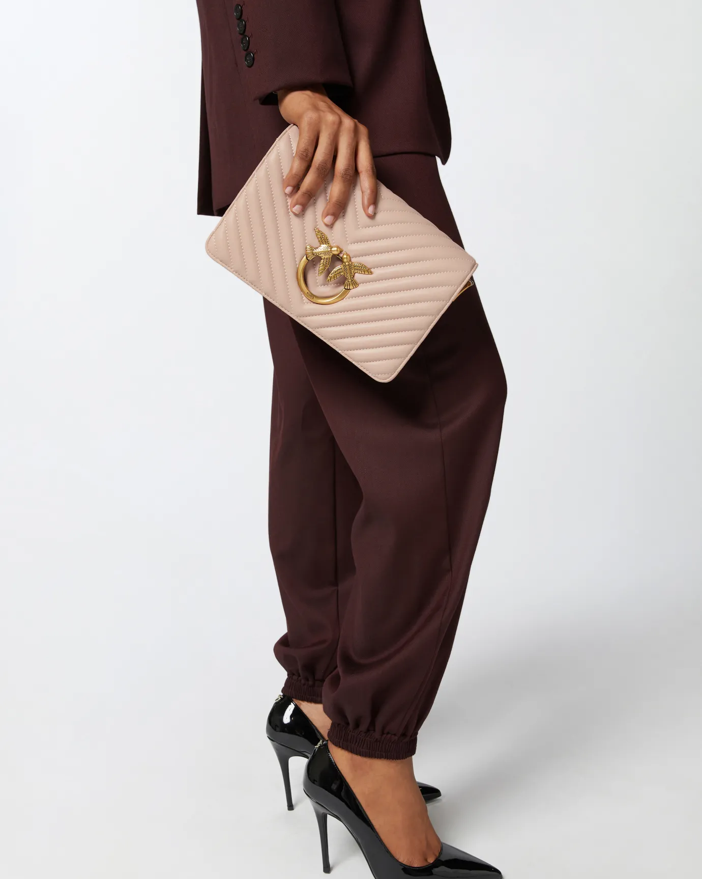 Sacs Portés Épaule|PINKO Mini Love Bag One Chevron Rose/Rose Poudre-Or Antique