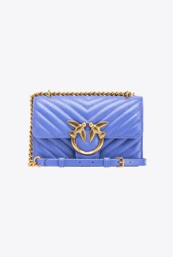 Sacs Portés Épaule|PINKO Mini Love Bag One Chevron Bleu Corse-Or Antique