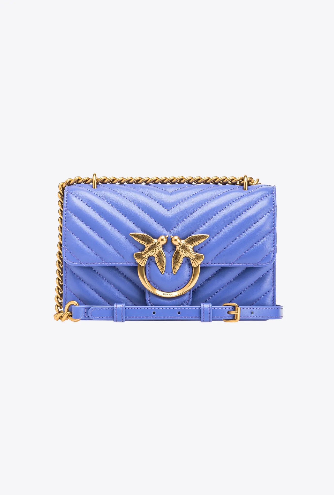 Sacs Portés Épaule|PINKO Mini Love Bag One Chevron Bleu Corse-Or Antique