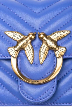 Sacs Portés Épaule|PINKO Mini Love Bag One Chevron Bleu Corse-Or Antique