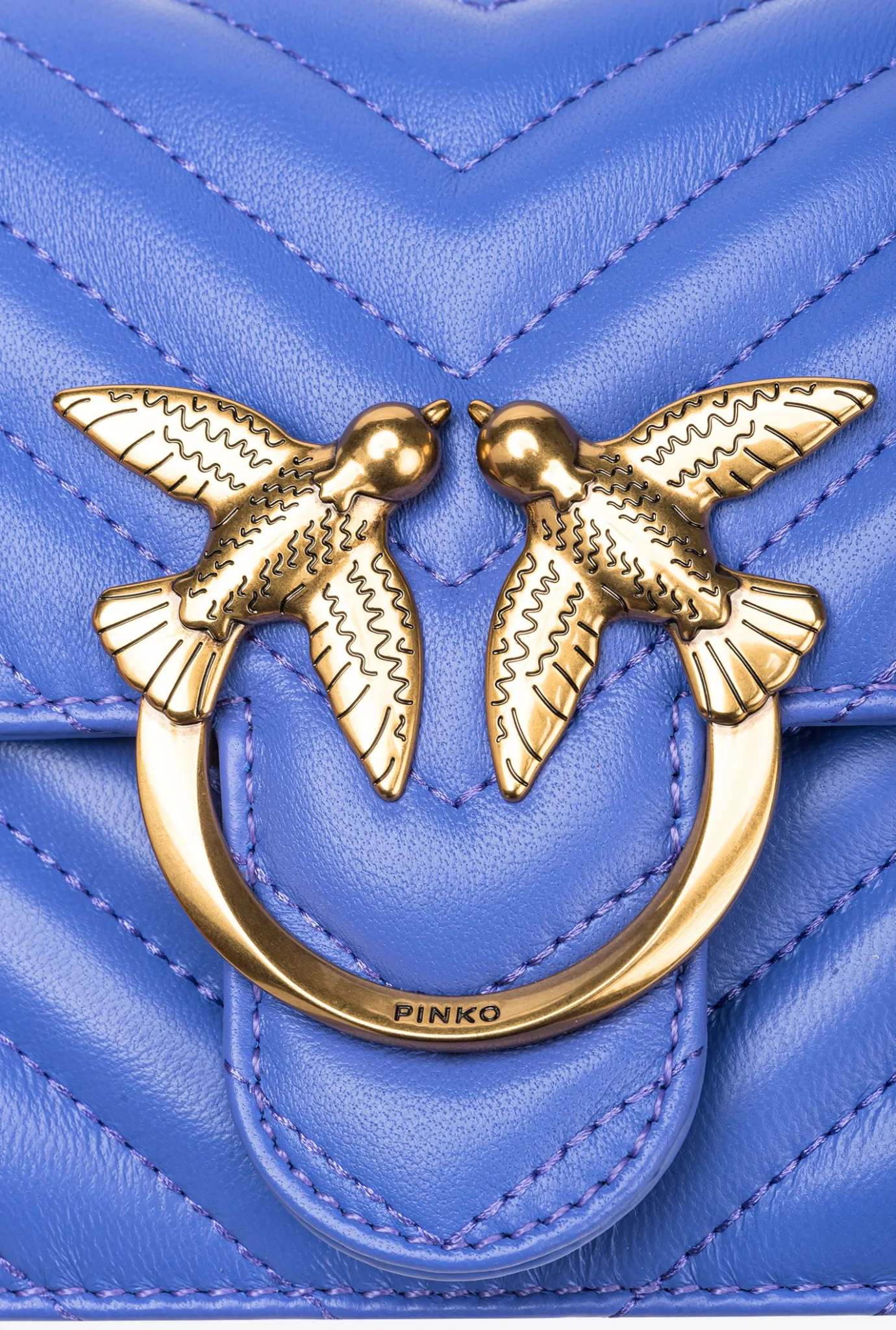 Sacs Portés Épaule|PINKO Mini Love Bag One Chevron Bleu Corse-Or Antique