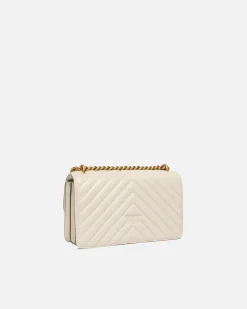 Sacs Portés Épaule|PINKO Mini Love Bag One Chevron Blanc+Blanc-Or Antique