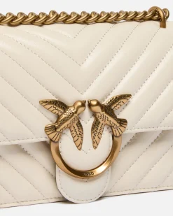 Sacs Portés Épaule|PINKO Mini Love Bag One Chevron Blanc+Blanc-Or Antique