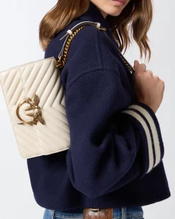 Sacs Portés Épaule|PINKO Mini Love Bag One Chevron Blanc+Blanc-Or Antique