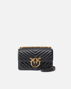 Sacs Portés Épaule|PINKO Mini Love Bag One Chevron Noir-Vieil Or