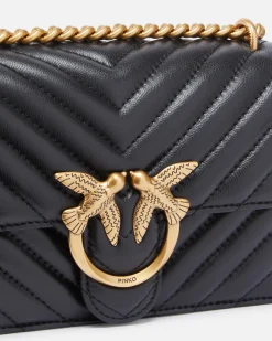 Sacs Portés Épaule|PINKO Mini Love Bag One Chevron Noir-Vieil Or