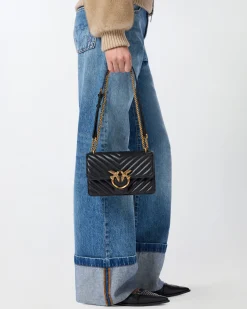 Sacs Portés Épaule|PINKO Mini Love Bag One Chevron Noir-Vieil Or