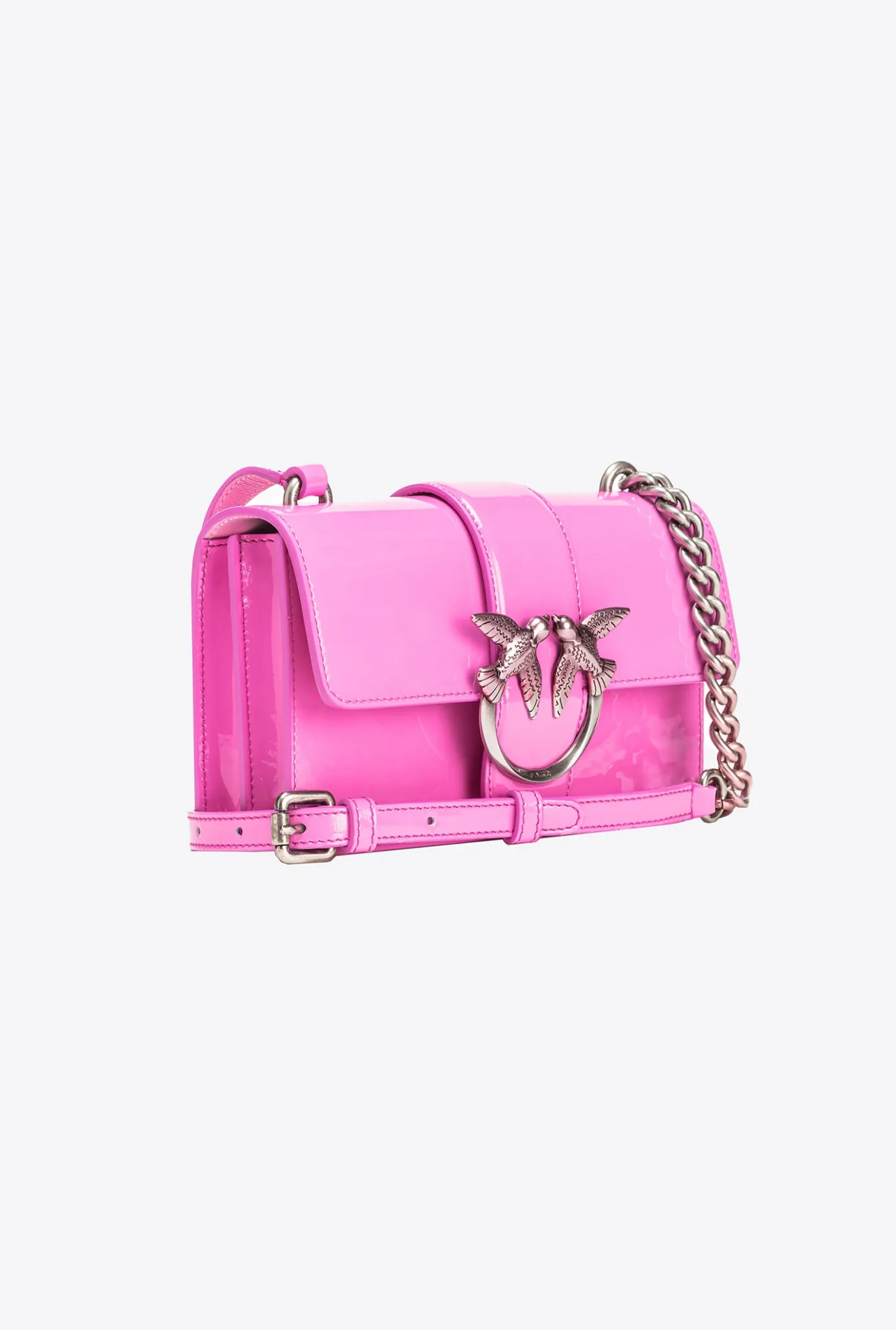 Sacs À Bandoulière|PINKO Mini Love Bag One En Cuir Degrade Brillant Galleria Petale De Rose-Vieil Argent