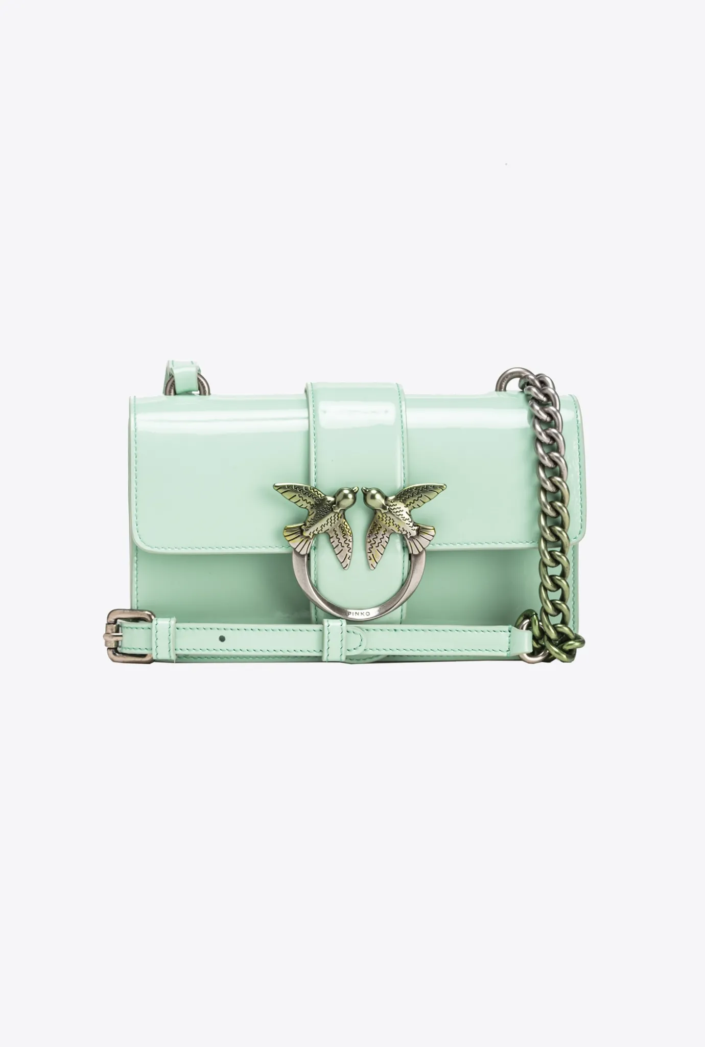 Sacs À Bandoulière|PINKO Mini Love Bag One En Cuir Degrade Brillant Galleria Vert Pastel-Vieil Argent