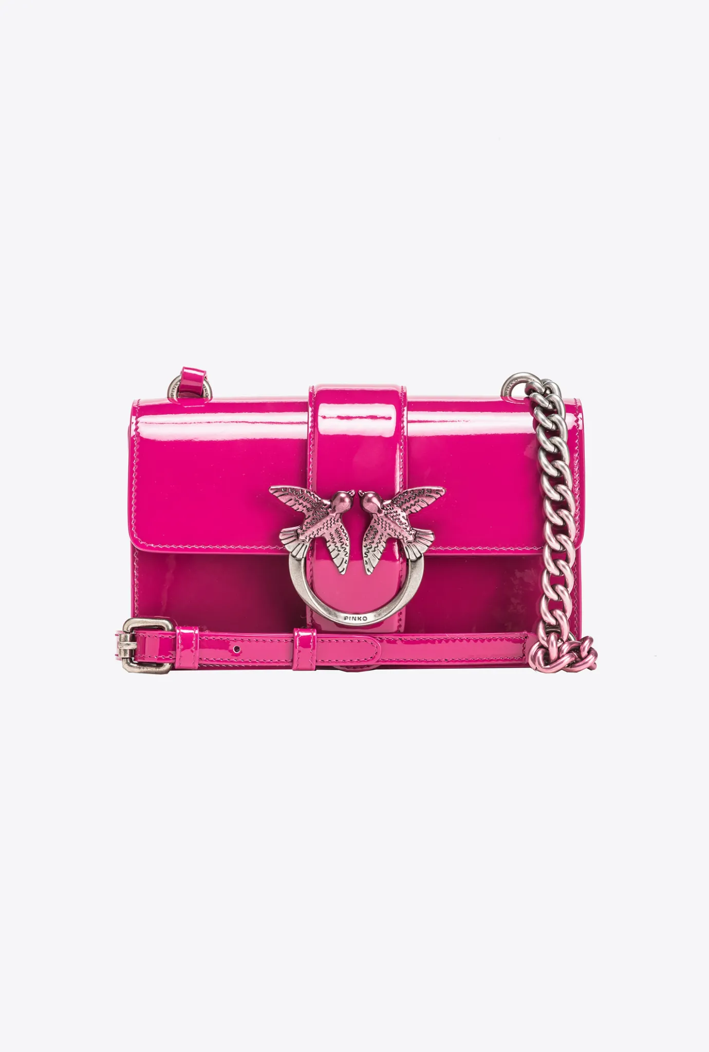 Sacs À Bandoulière|PINKO Mini Love Bag One En Cuir Degrade Brillant Galleria Baie Fuchsia-Vieil Argent