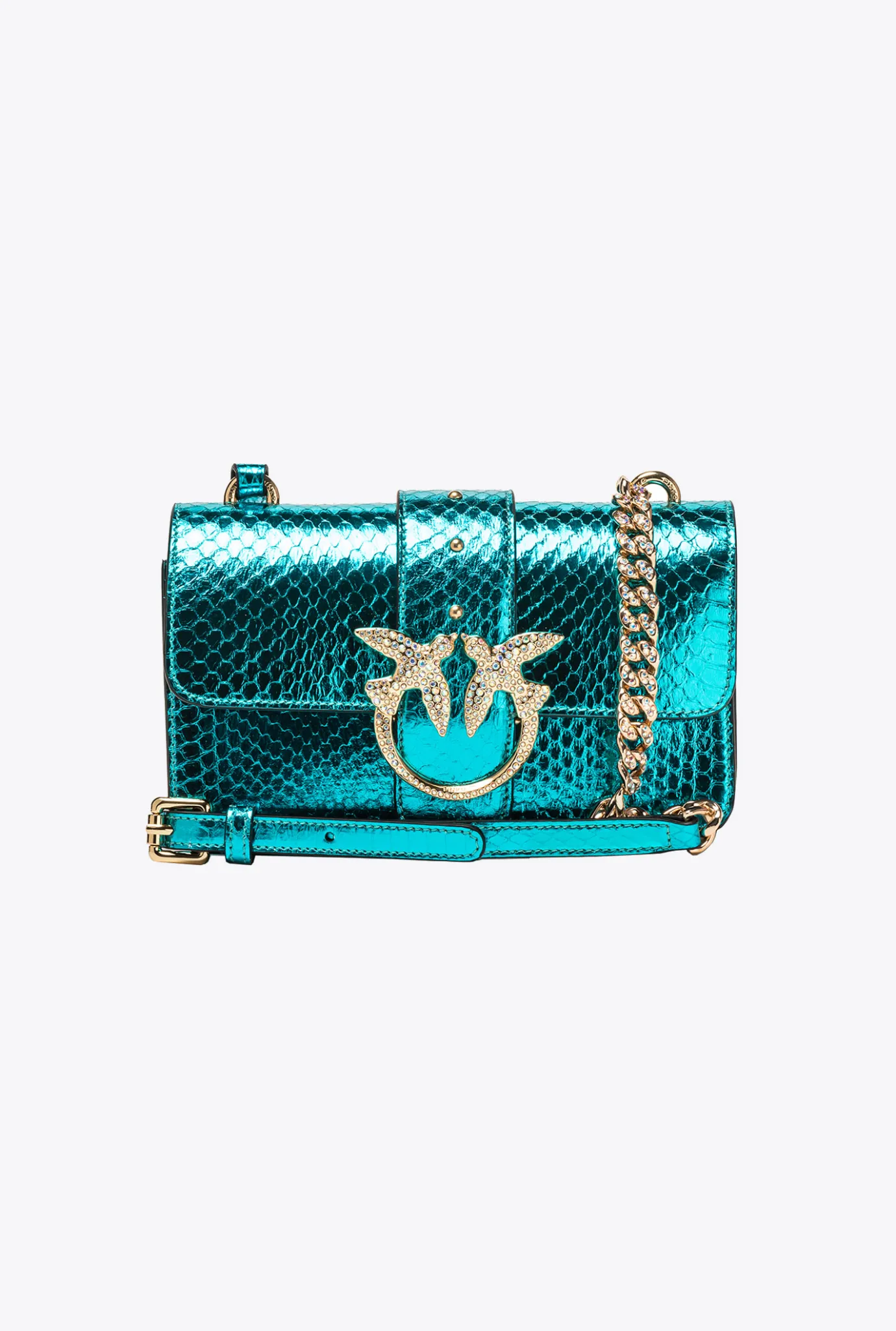 Sacs De Soirée|PINKO Mini Love Bag One En Reptile Lame Galleria Petrole-Or Brillant