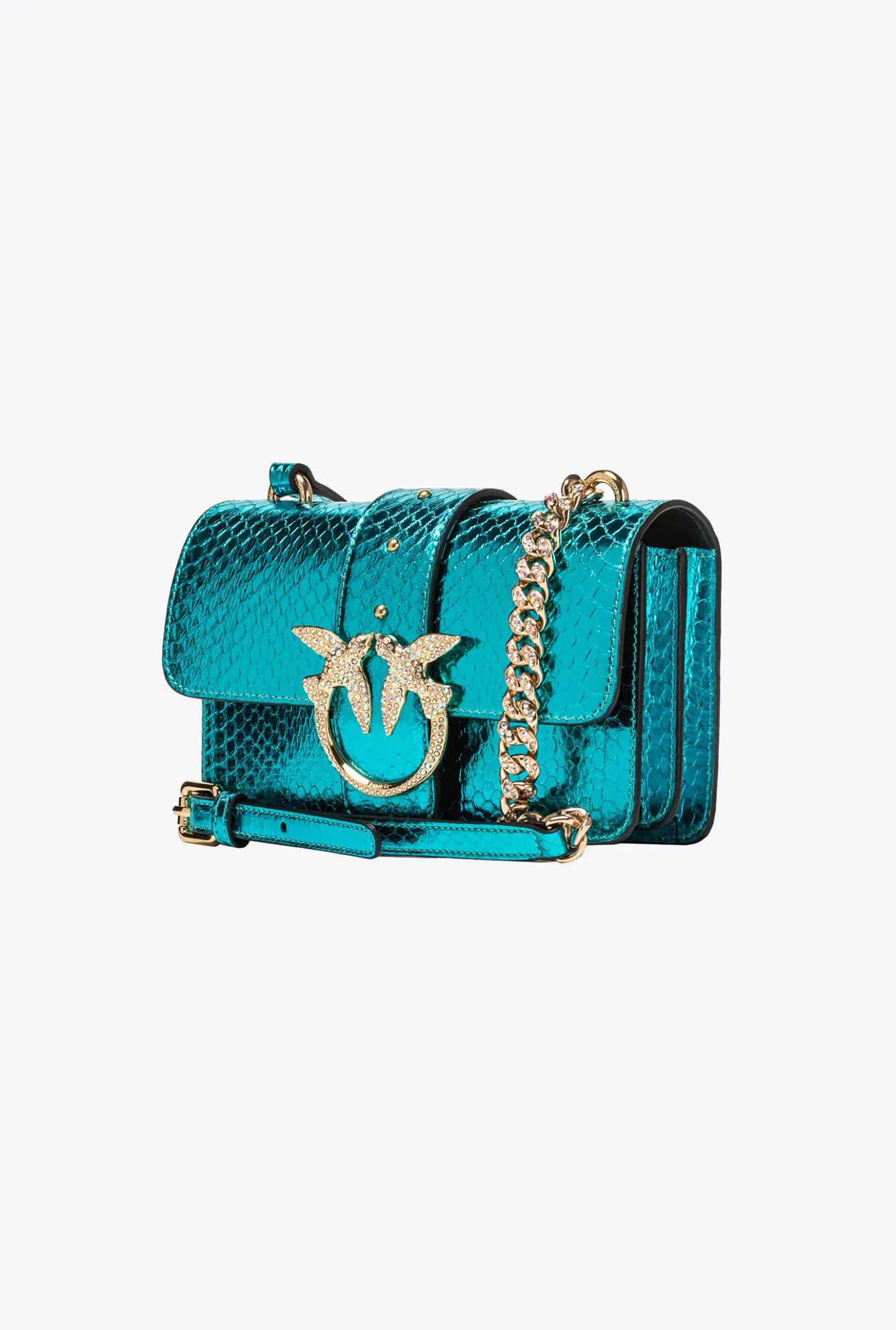Sacs De Soirée|PINKO Mini Love Bag One En Reptile Lame Galleria Petrole-Or Brillant