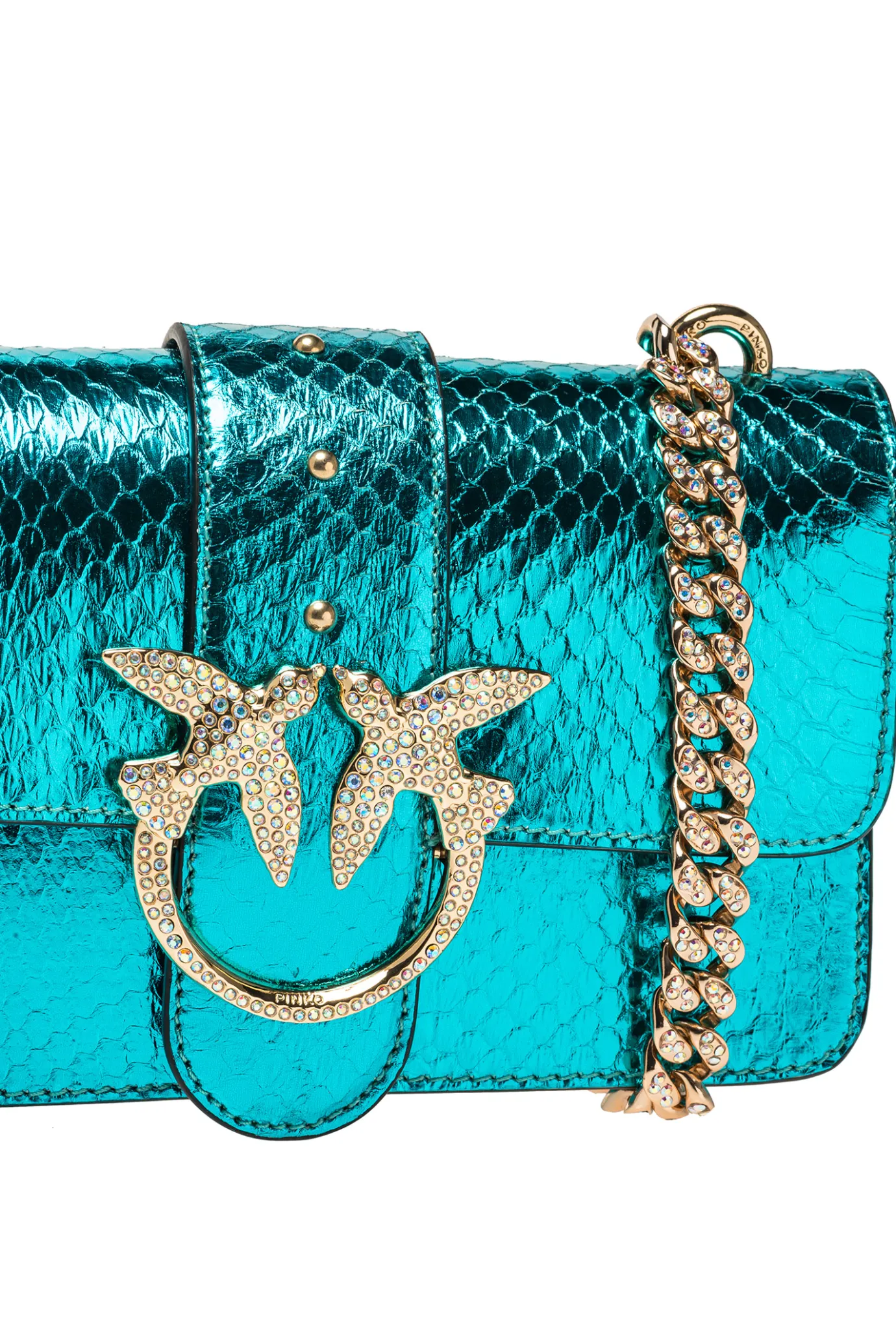 Sacs De Soirée|PINKO Mini Love Bag One En Reptile Lame Galleria Petrole-Or Brillant