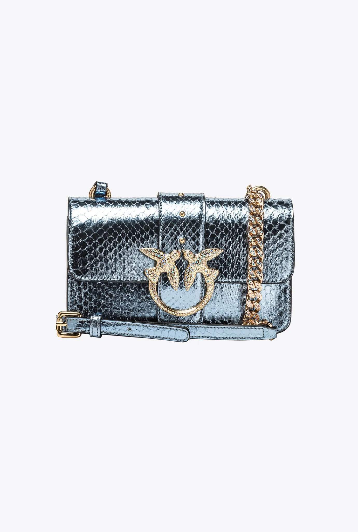 Sacs De Soirée|PINKO Mini Love Bag One En Reptile Lame Galleria Bleu Clair-Or Brillant