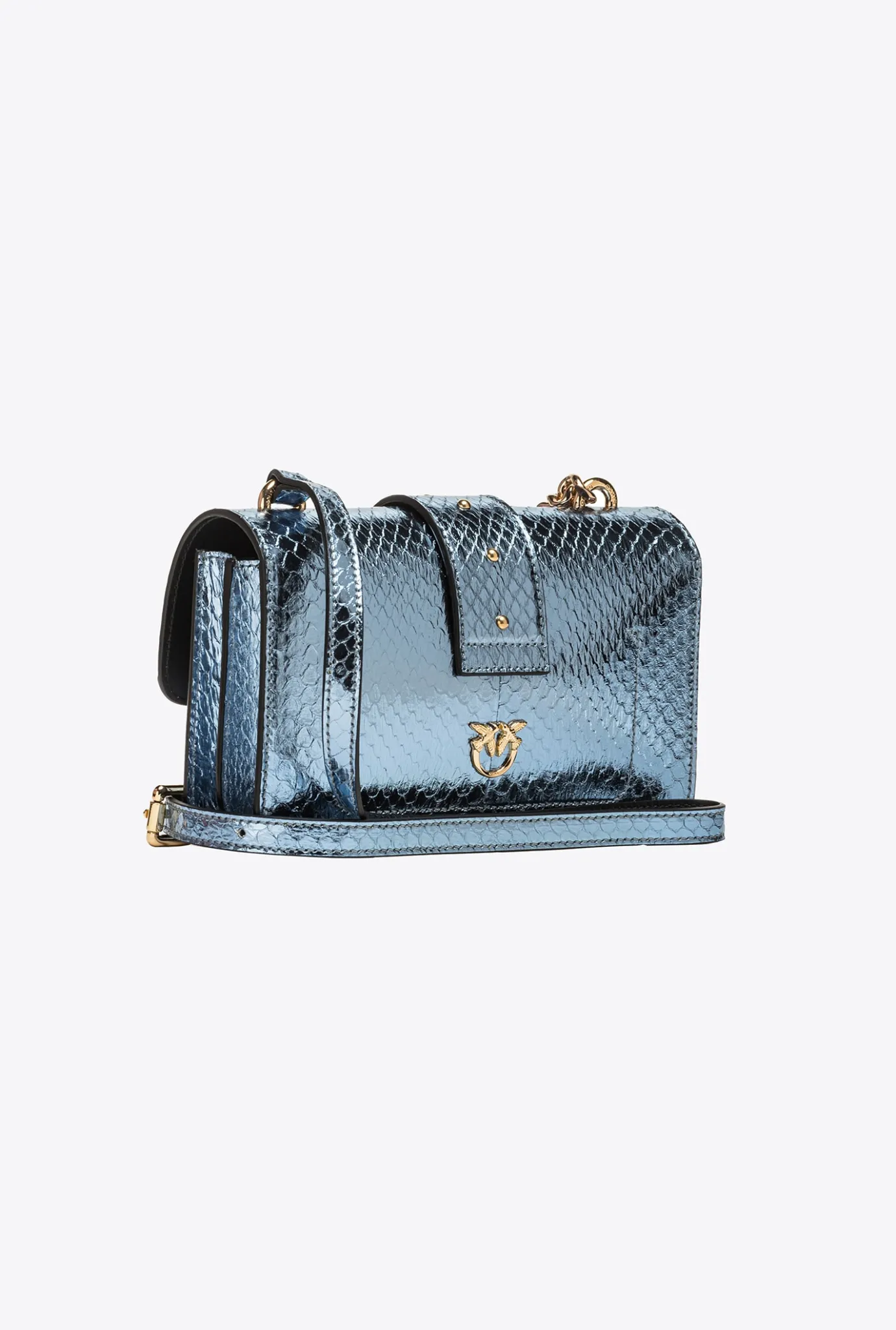 Sacs De Soirée|PINKO Mini Love Bag One En Reptile Lame Galleria Bleu Clair-Or Brillant
