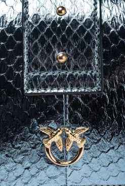 Sacs De Soirée|PINKO Mini Love Bag One En Reptile Lame Galleria Bleu Clair-Or Brillant