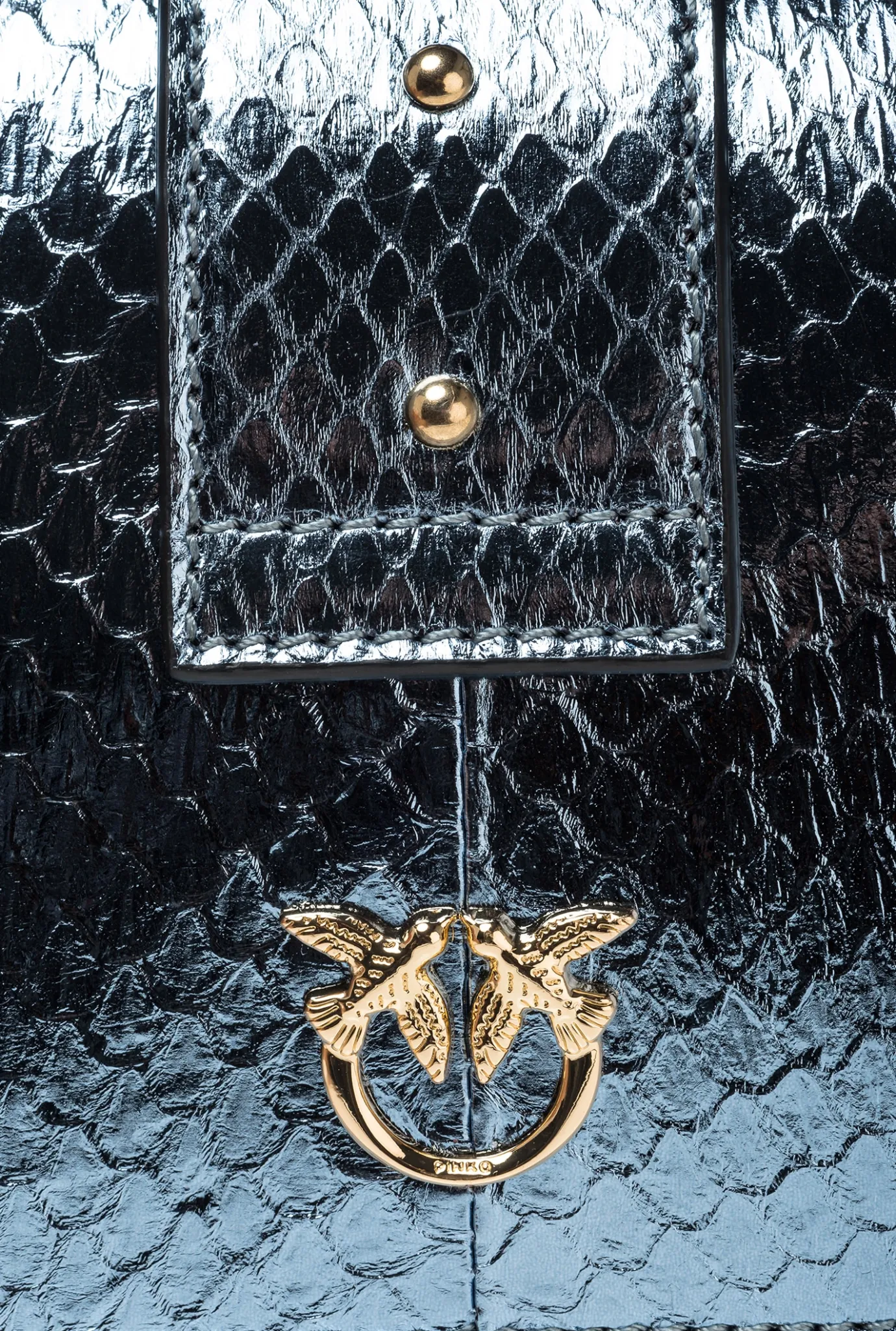 Sacs De Soirée|PINKO Mini Love Bag One En Reptile Lame Galleria Bleu Clair-Or Brillant