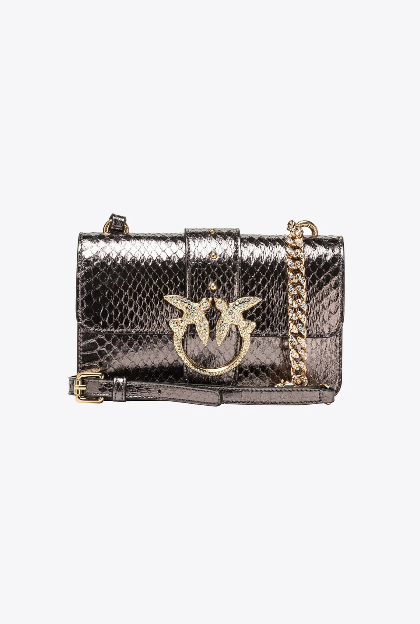 Sacs De Soirée|PINKO Mini Love Bag One En Reptile Lame Galleria Canon De Fusil-Or Brillant