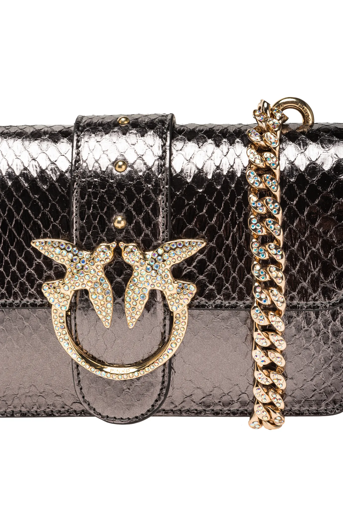 Sacs De Soirée|PINKO Mini Love Bag One En Reptile Lame Galleria Canon De Fusil-Or Brillant