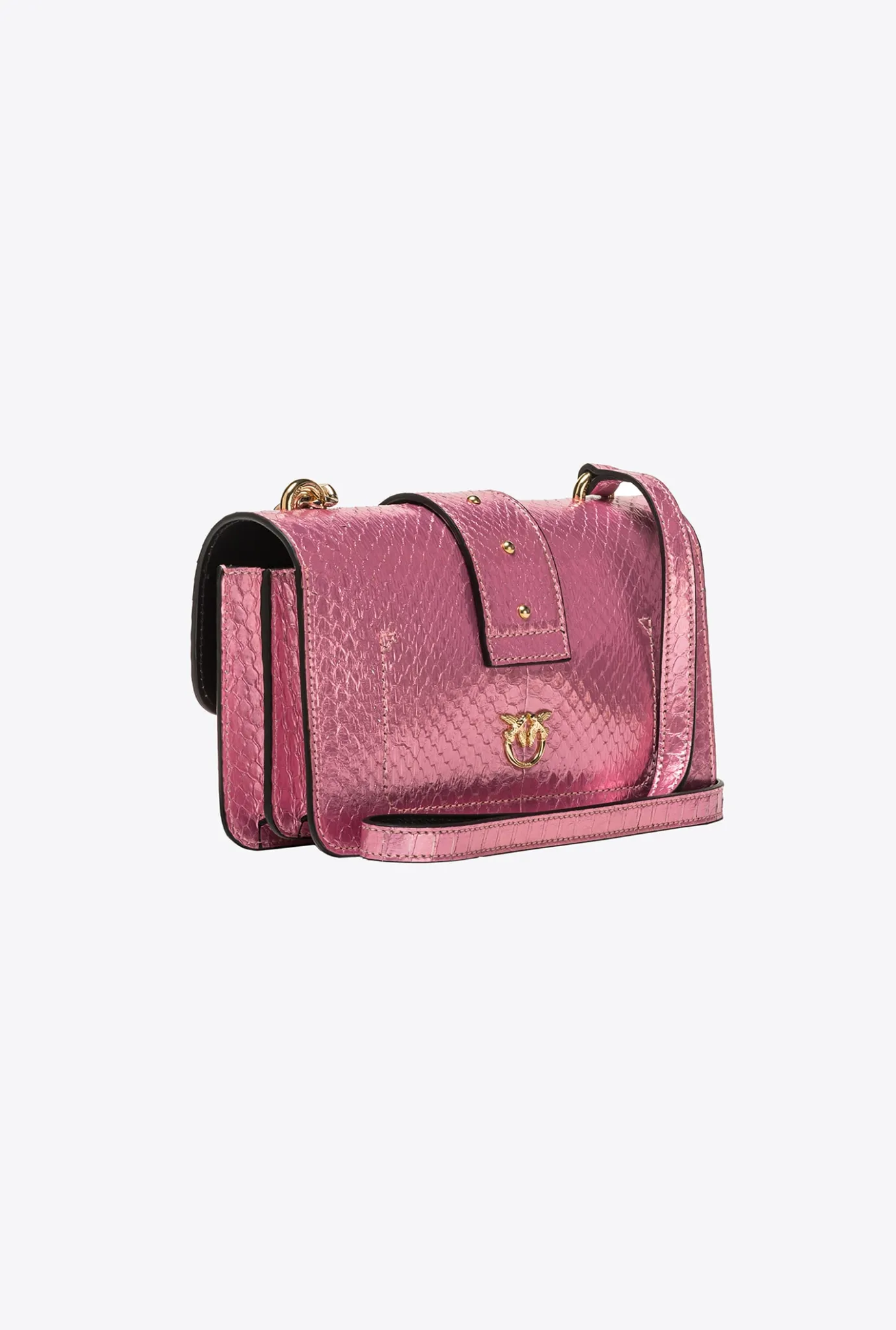 Sacs De Soirée|PINKO Mini Love Bag One En Reptile Lame Galleria Rose Poudre-Or Brillant