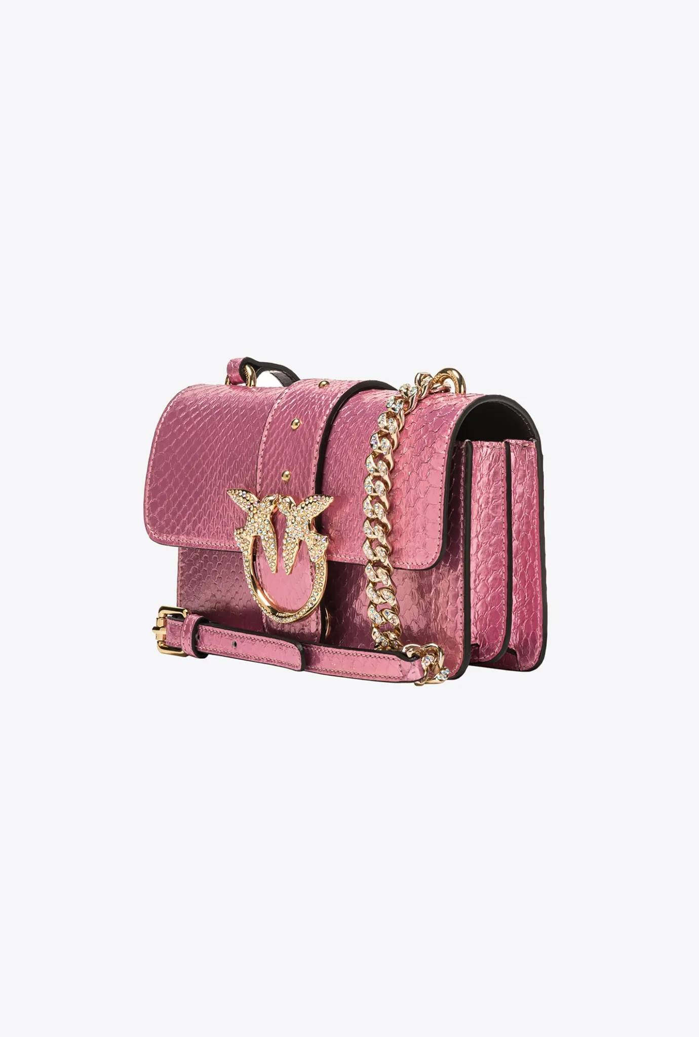 Sacs De Soirée|PINKO Mini Love Bag One En Reptile Lame Galleria Rose Poudre-Or Brillant
