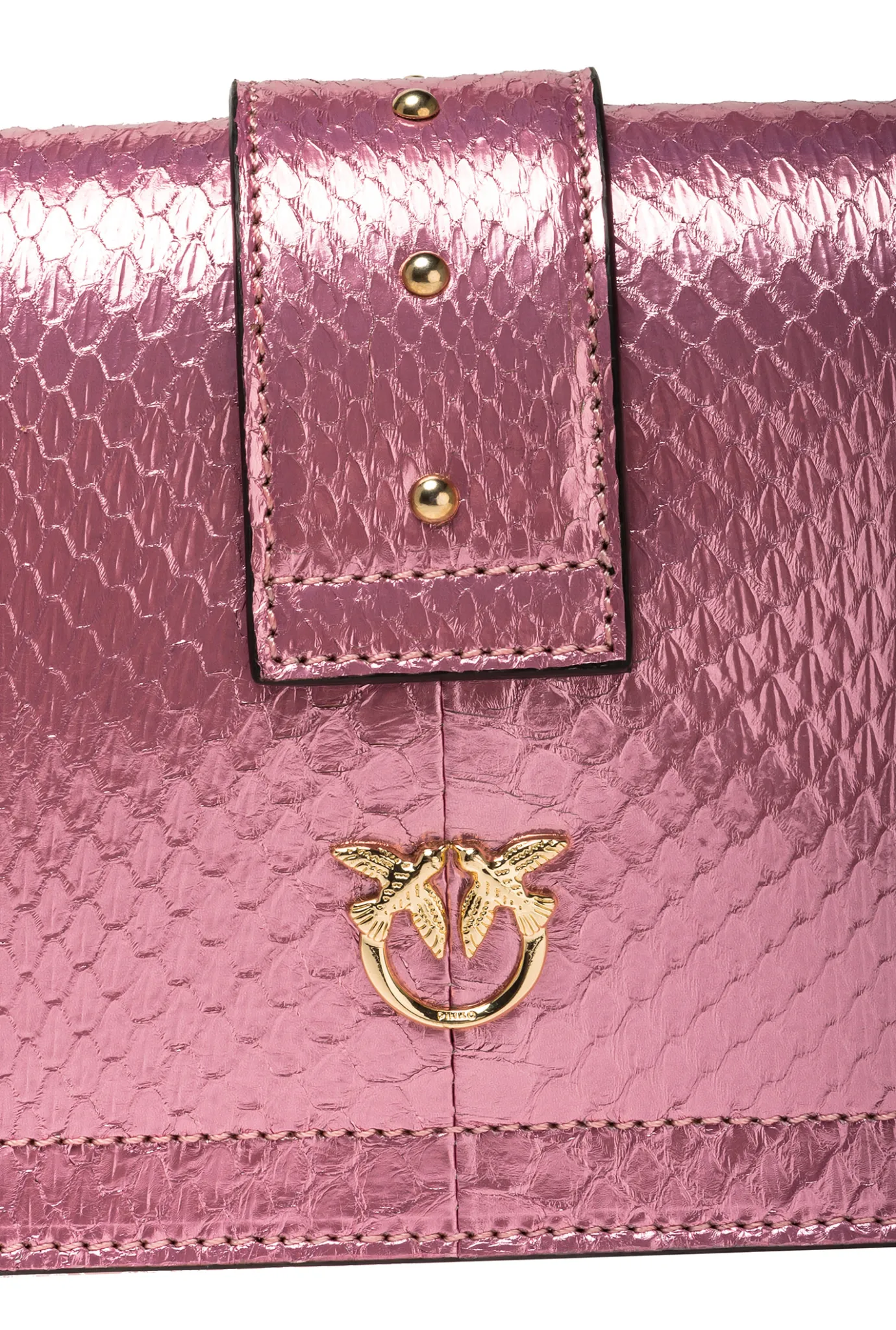 Sacs De Soirée|PINKO Mini Love Bag One En Reptile Lame Galleria Rose Poudre-Or Brillant