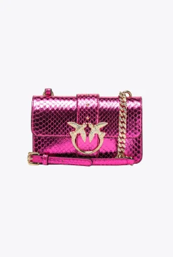 Sacs À Bandoulière|PINKO Mini Love Bag One En Reptile Lame Galleria Fuchsia-Or Brillant