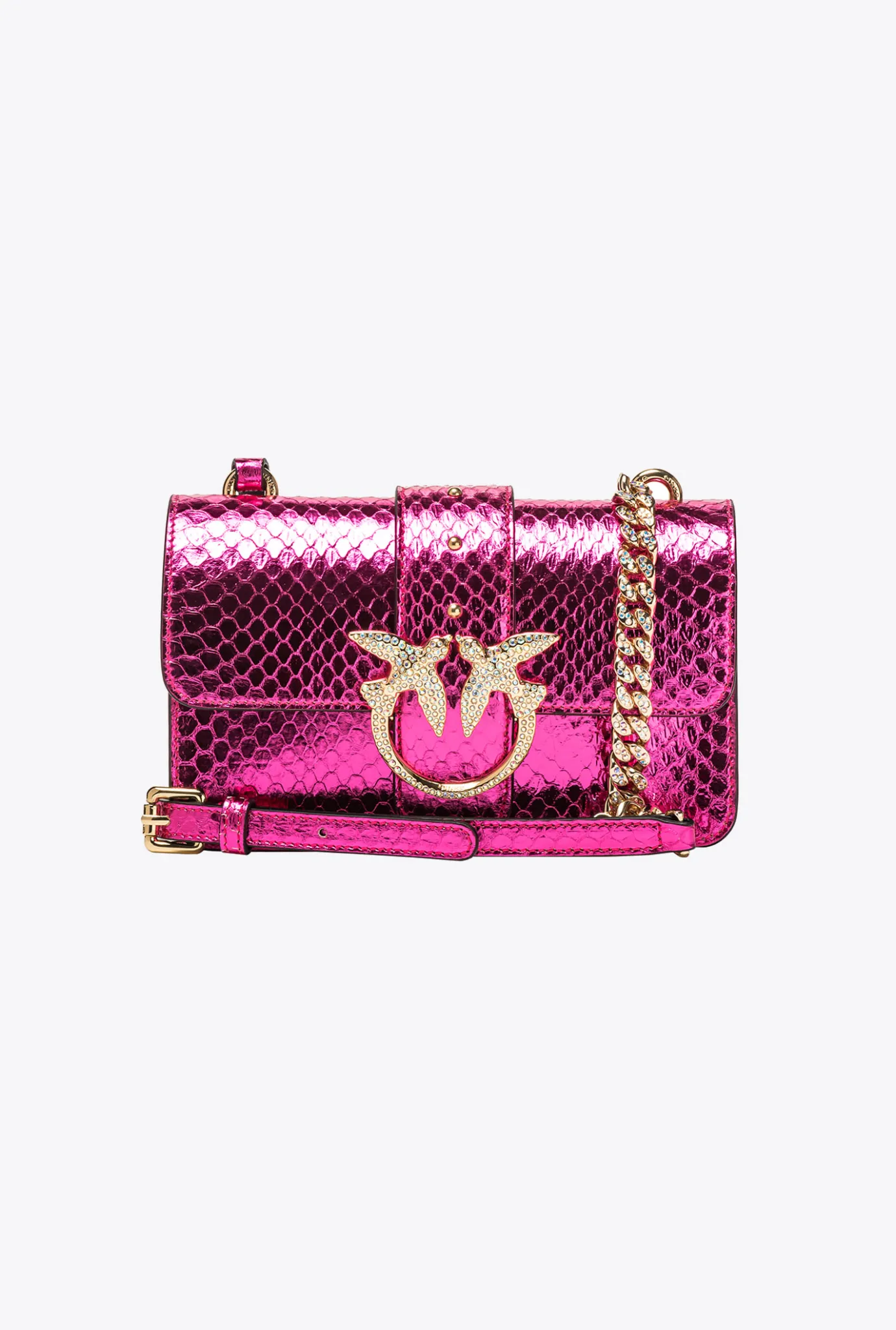 Sacs À Bandoulière|PINKO Mini Love Bag One En Reptile Lame Galleria Fuchsia-Or Brillant