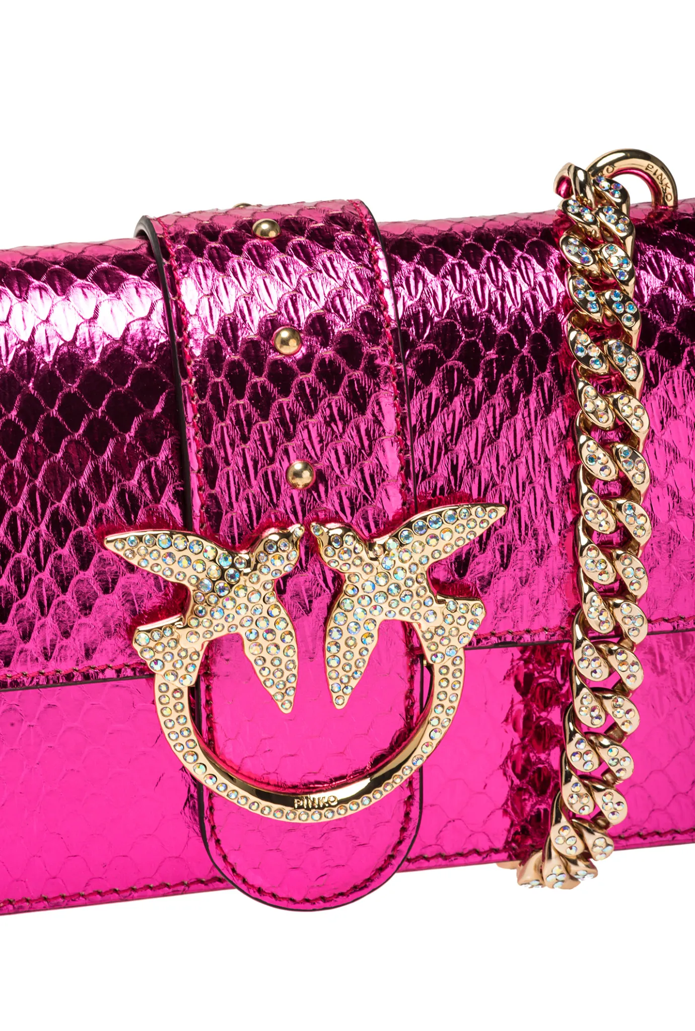 Sacs À Bandoulière|PINKO Mini Love Bag One En Reptile Lame Galleria Fuchsia-Or Brillant