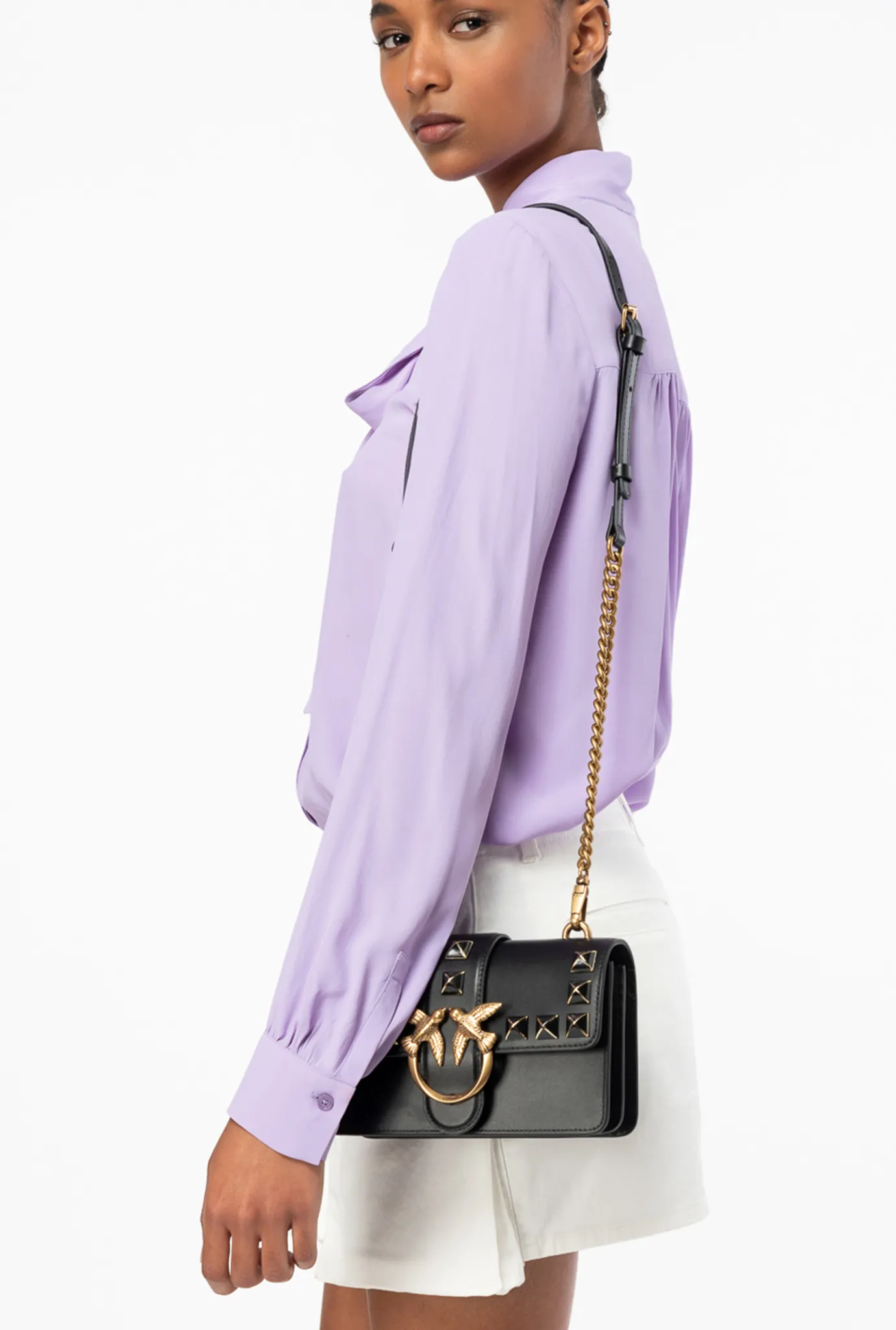 Sacs À Bandoulière|PINKO Mini Love Bag One Painted Studs Noir-Vieil Or