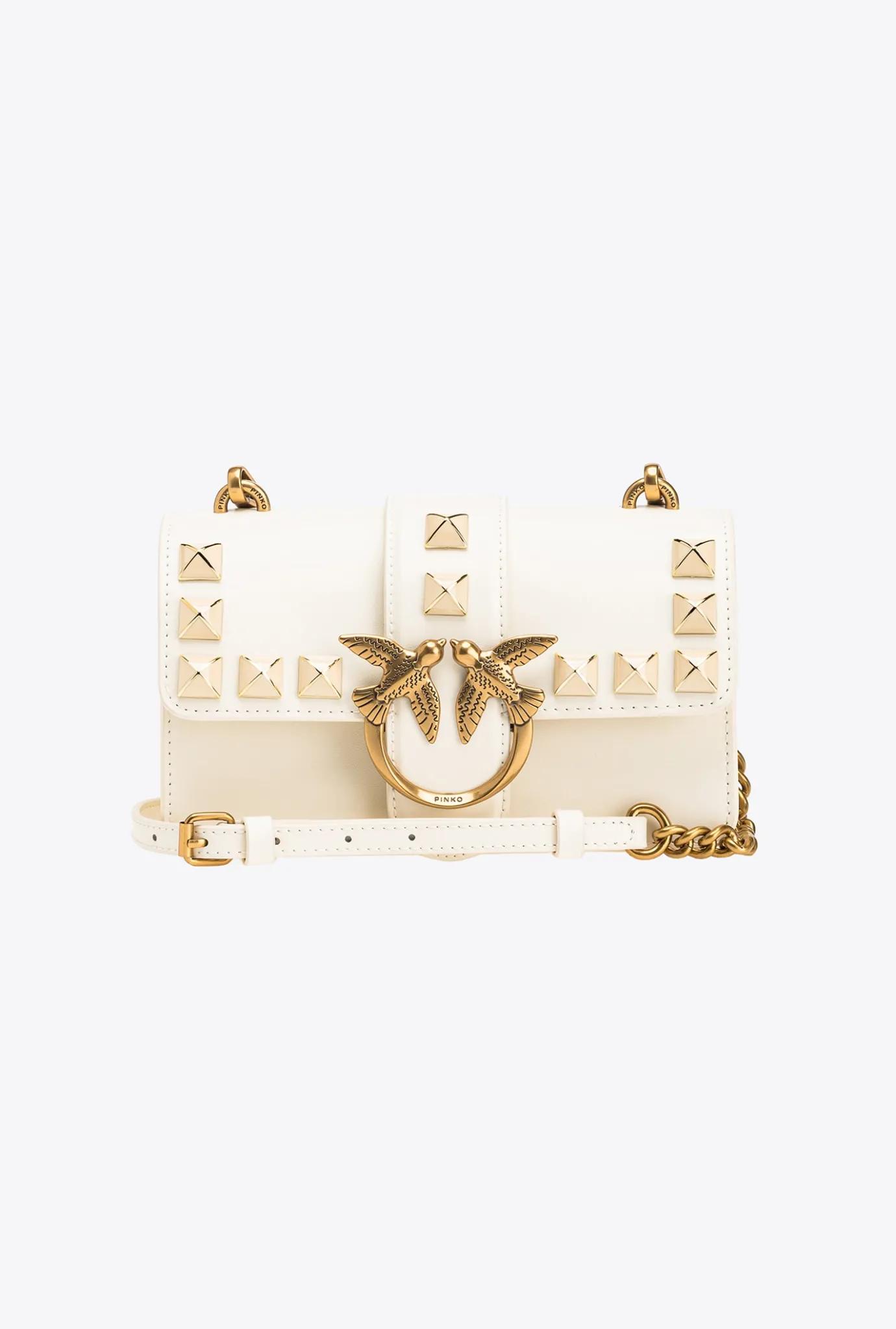 Sacs À Bandoulière|PINKO Mini Love Bag One Painted Studs Blanc+Blanc-Or Antique