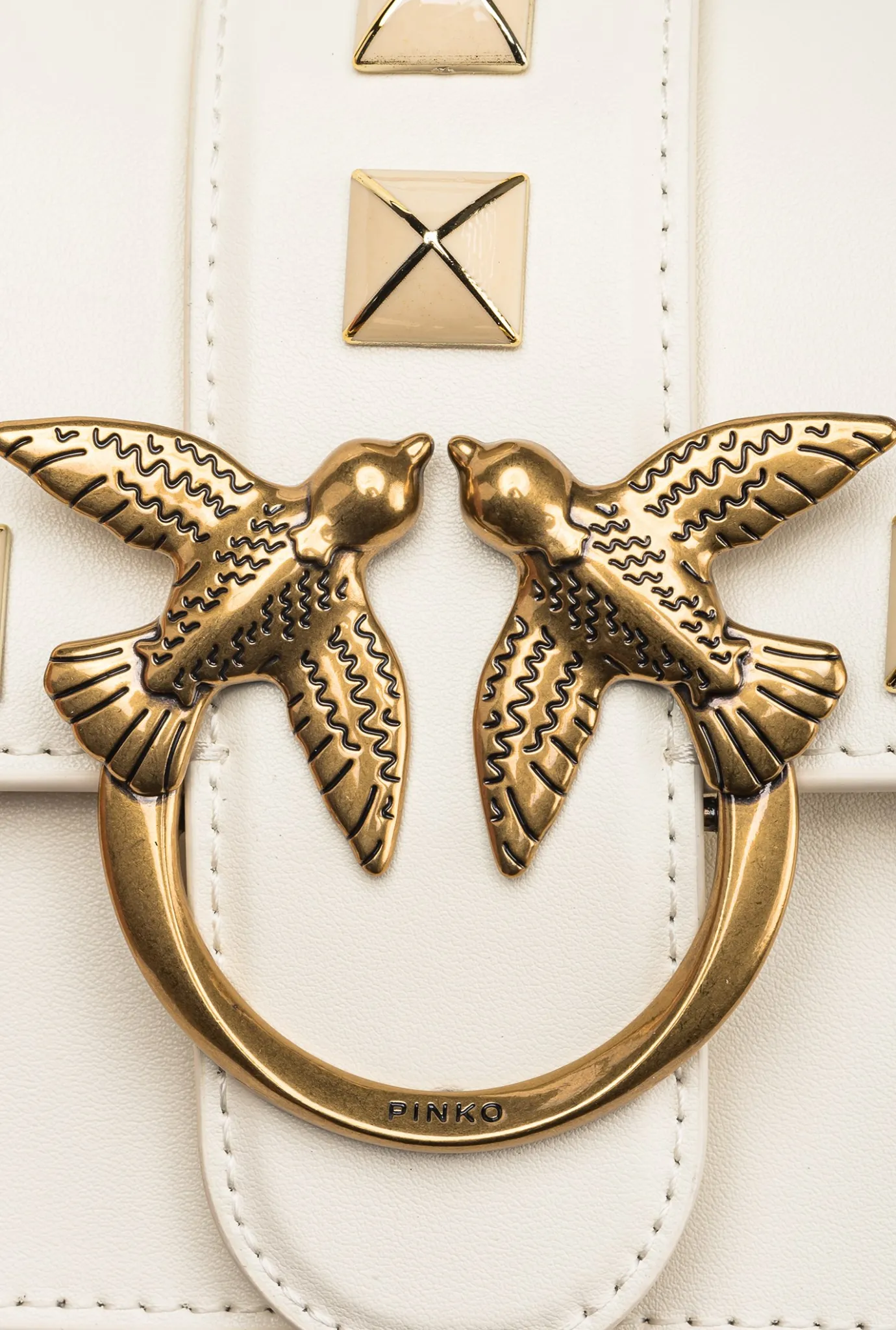 Sacs À Bandoulière|PINKO Mini Love Bag One Painted Studs Blanc+Blanc-Or Antique