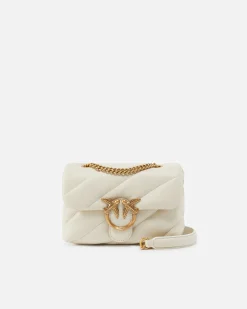Sacs À Bandoulière|PINKO Mini Love Bag Puff Maxi Quilt Blanc+Blanc-Or Antique