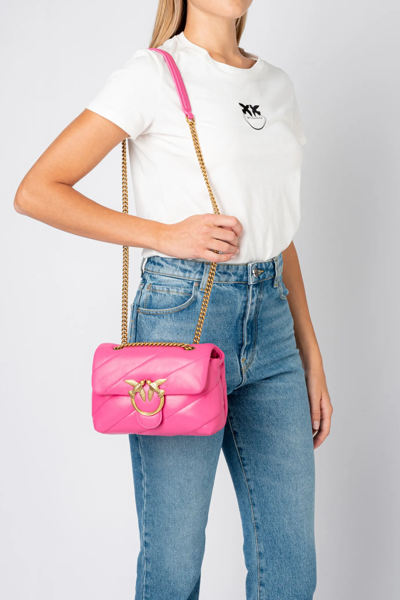 Sacs Portés Épaule|PINKO Mini Love Bag Puff Maxi Quilt Fuchsia-Or Antique