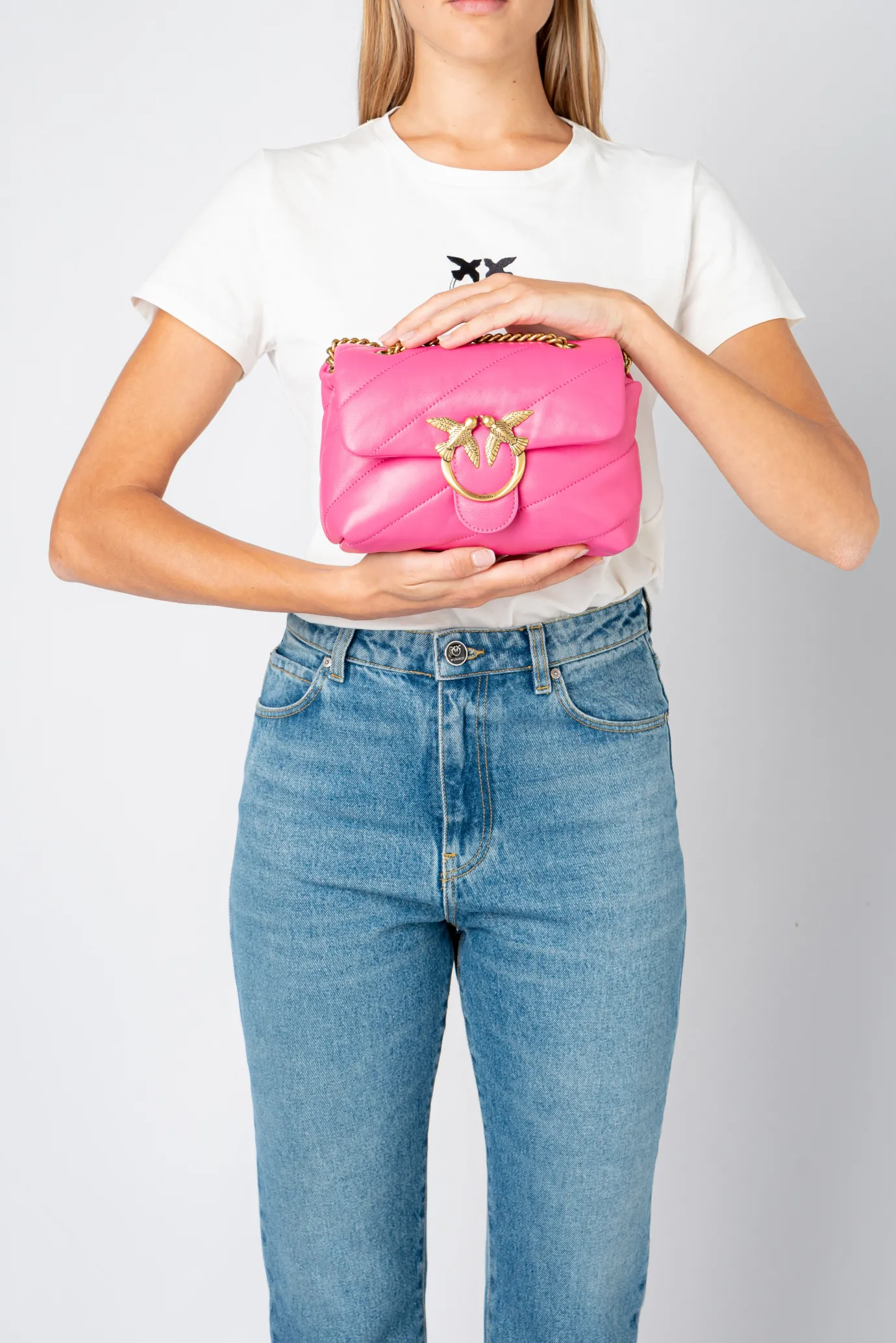 Sacs Portés Épaule|PINKO Mini Love Bag Puff Maxi Quilt Fuchsia-Or Antique