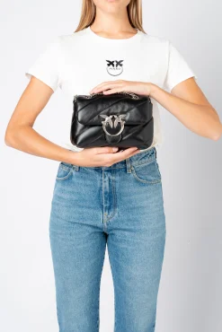 Sacs Portés Épaule|PINKO Mini Love Bag Puff Maxi Quilt Noir-Vieil Argent