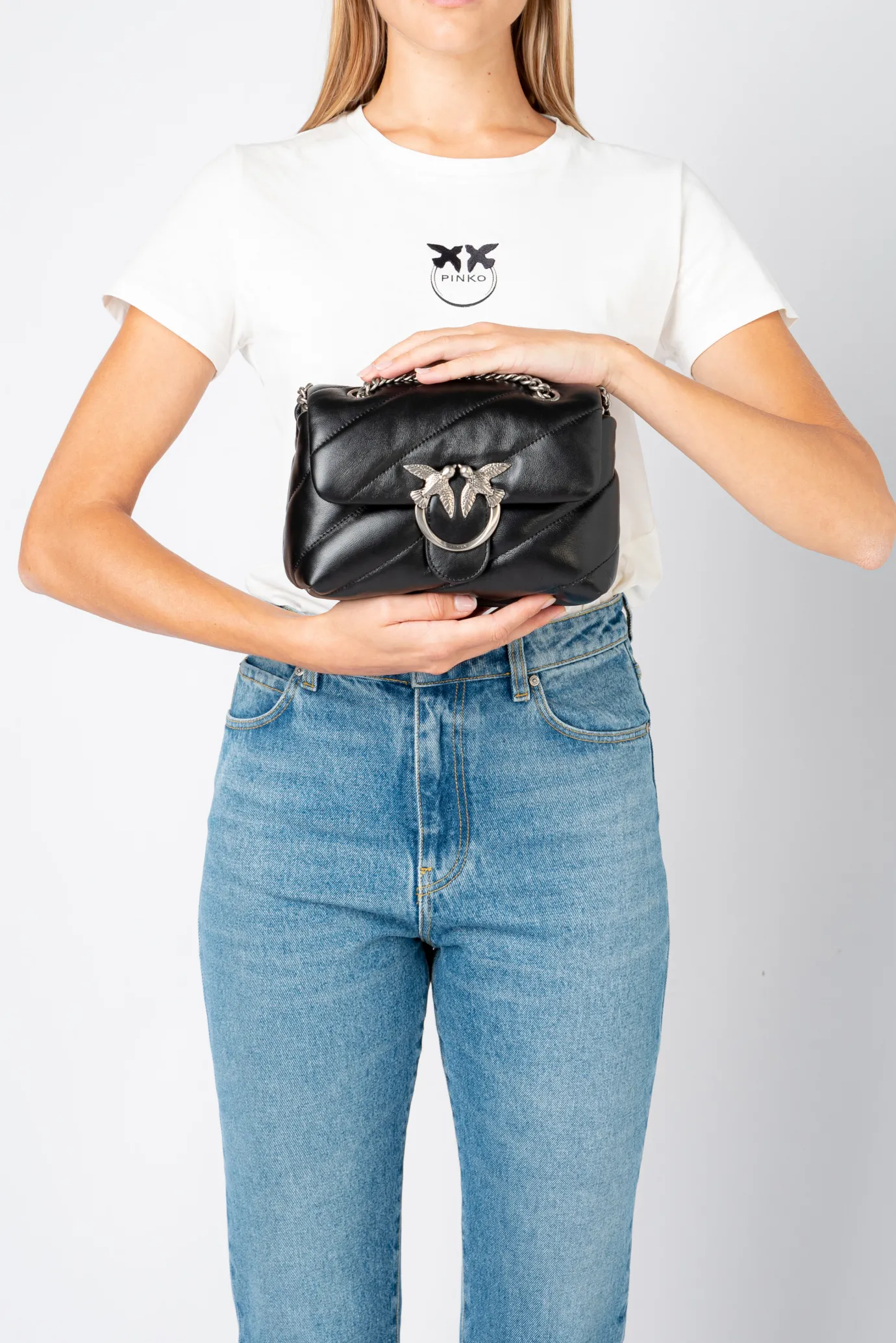 Sacs Portés Épaule|PINKO Mini Love Bag Puff Maxi Quilt Noir-Vieil Argent