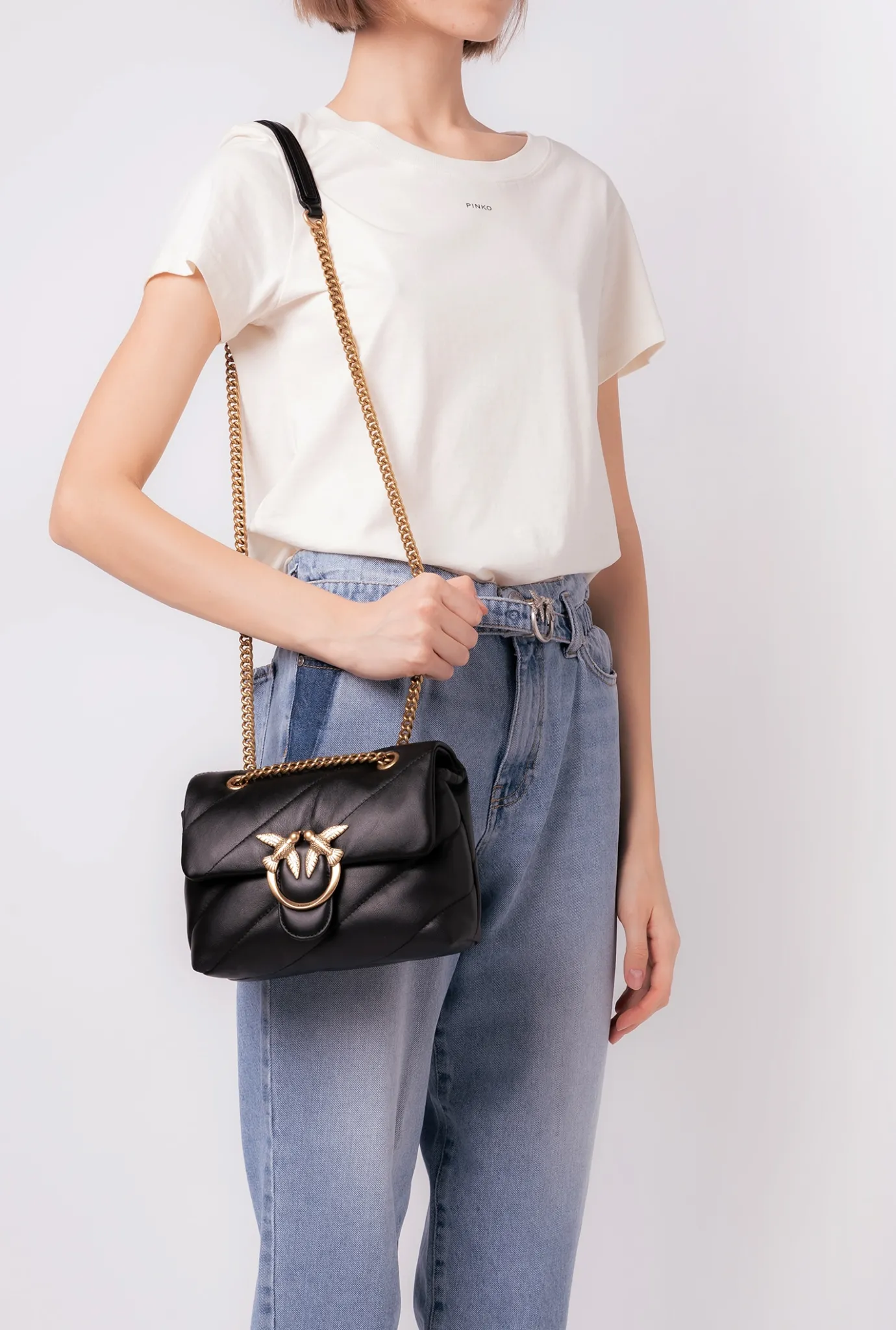Sacs Portés Épaule|PINKO Mini Love Bag Puff Maxi Quilt Noir-Vieil Or