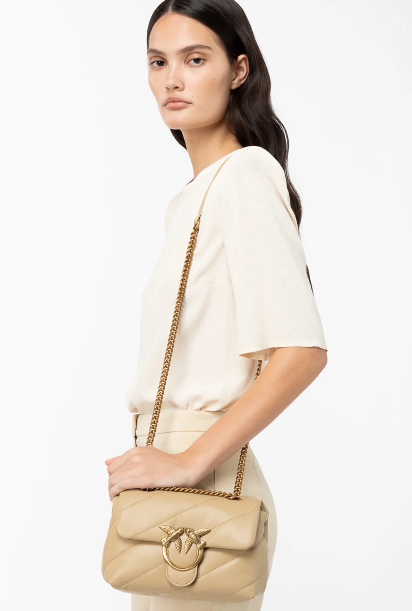 Sacs Portés Épaule|PINKO Mini Love Bag Puff Maxi Quilt Sable-Or Antique